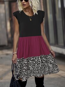 SHEIN LUNE 撞色荷葉邊娃娃裙 - 彩色 - 查看 3