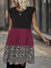 SHEIN LUNE 撞色荷葉邊娃娃裙 - 彩色 - 查看 4