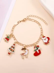 Christmas Figure & Tree Charm Bracelet - Multicolor - View 1