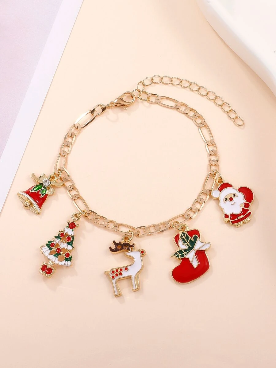 Christmas Figure & Tree Charm Bracelet - Multicolor - View 1