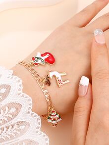 Christmas Figure & Tree Charm Bracelet - Multicolor - View 2