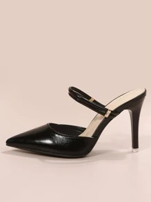 2025秋冬季软头环扣女士穆勒鞋，新款优雅女士闭趾粗跟高跟鞋，适合约会、购物、派对、正式场合、工作等，优雅女士高跟鞋，尖头鞋跟 - 黑色 - 查看 4