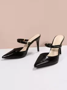 2025秋冬季软头环扣女士穆勒鞋，新款优雅女士闭趾粗跟高跟鞋，适合约会、购物、派对、正式场合、工作等，优雅女士高跟鞋，尖头鞋跟 - 黑色 - 查看 5