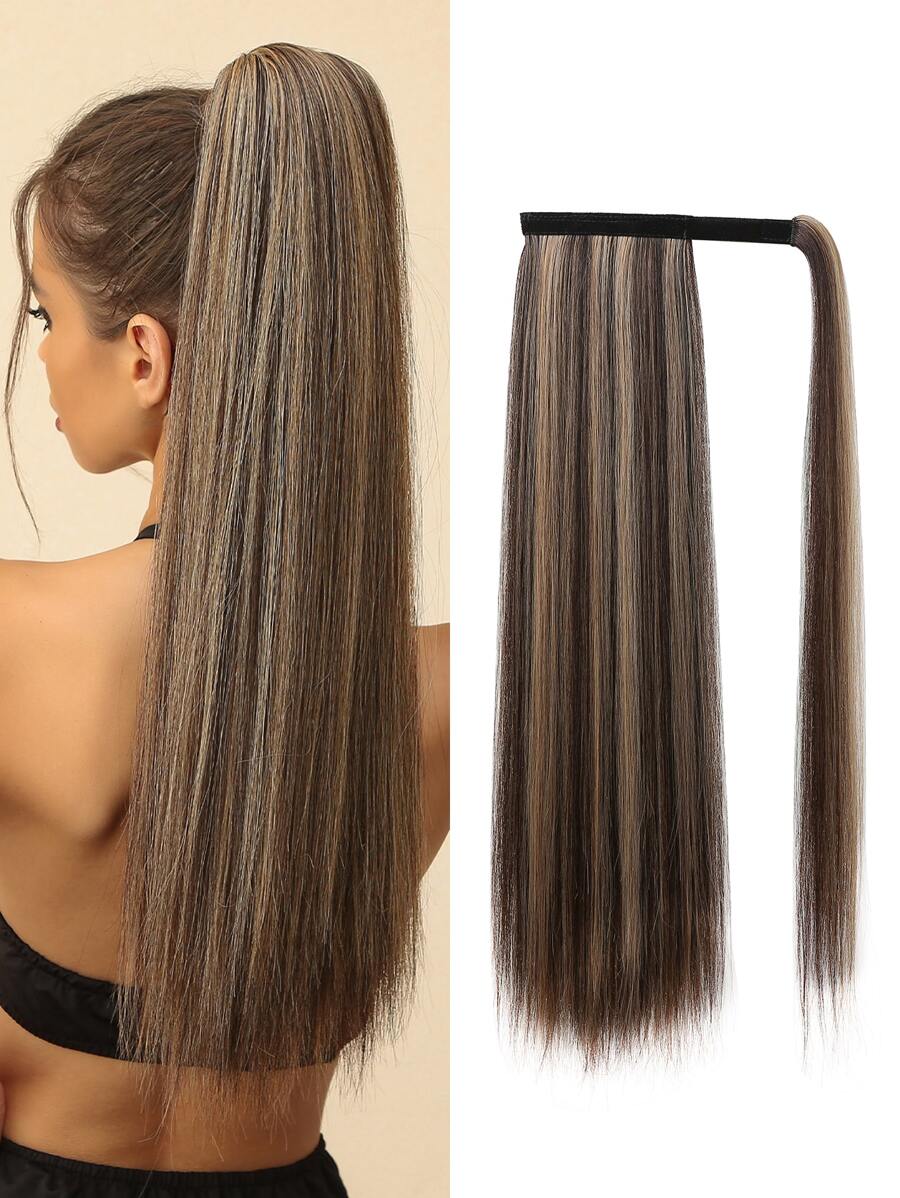 Nâu đậm pha vàng dài thẳng đuôi ngựa nối tóc tổng hợp Lụa nhập khẩu hàng ngày - Màu dương cầm - Xem 1