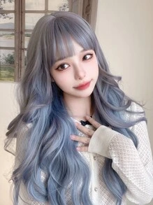 alicegarden 1 件合成耐热长自然波浪多色假发，带刘海，26 英寸长，全机织日常自然逼真假发 - 彩色 - 查看 1