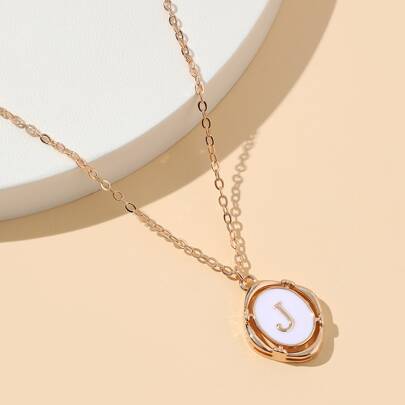 Letter Detail Oval Pendant Necklace
