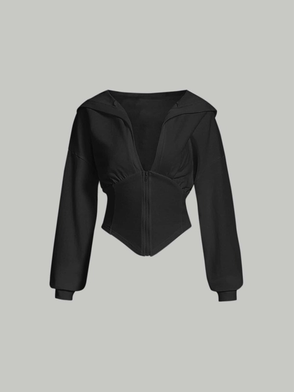 SHEIN EZwear Oversized Kapuzenpullover aus meliertem Strick mit Reißverschluss, Langarm Oberteile