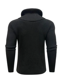 Manfinity Men Patched Detail Turtleneck Drop Shoulder Jumper - Black - View 2
