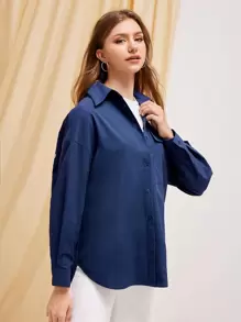 Mulvari Drop Shoulder Patched Detail Flap Pocket Shirt - Navy Blue - View 6