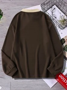 Manfinity EZcore Men Plus Letter Graphic Contrast Collar Polo Shirt - Coffee Brown - View 2