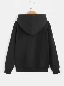 SHEIN Tween Boy Bear & Letter Graphic Kangaroo Pocket Sweatshirt - Black - View 2