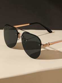 1 Pair Metal Punk Classic Oversized Aviator Frame Fashionable Fashion Glasses, Suitable For Holiday Gifts, Outdoor Travel, Camping, Beach Vacation, Summer Beach Holiday And Other Outdoor Activities - Grey - View 8