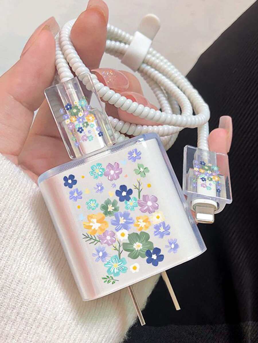 5入組印花數據綫保護頭套裝 - 無色 - 查看 1