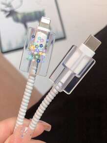 5入組印花數據綫保護頭套裝 - 無色 - 查看 3