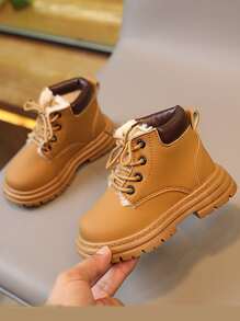 Giày boot trẻ em màu trơn Không có dây kéo - màu nâu - Xem 3