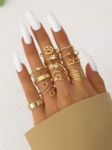 12 cái Rhinestone & Heart Decor Ring - Vàng - Xem 1