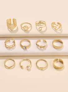 12 cái Rhinestone & Heart Decor Ring - Vàng - Xem 4