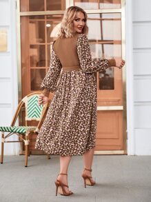 SHEIN 孕婦碎花燈籠袖前繫帶連衣裙 - 彩色 - 查看 2