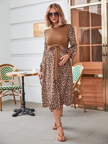 SHEIN 孕婦碎花燈籠袖前繫帶連衣裙 - 彩色 - 查看 6