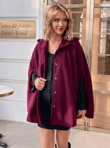 SHEIN 孕婦斗篷袖肩章設計外套 - 紫紅色 - 查看 7
