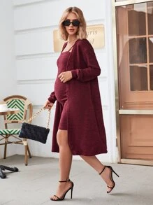 SHEIN 孕婦雜色針織吊帶緊身連衣裙和外套