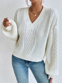 Jersey escote V de hombros caídos - Blanco - Ver 3