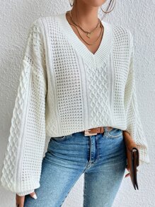 Jersey escote V de hombros caídos - Blanco - Ver 5