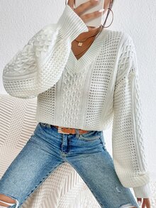 Jersey escote V de hombros caídos - Blanco - Ver 6