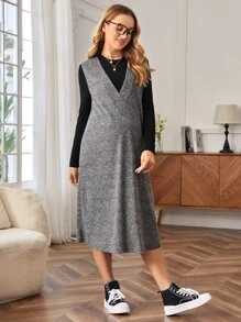 SHEIN Maternity Solid Tee & Marled Knit Dress - Multicolor - View 4