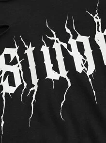 ROMWE PUNK Letter Graphic Ripped Crop Tee - Black - View 3