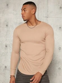 Manfinity Men Solid Round Neck Tee - Apricot - View 3