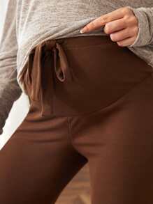 SHEIN Maternity Solid Belted Trousers - Coffee Brown - View 5