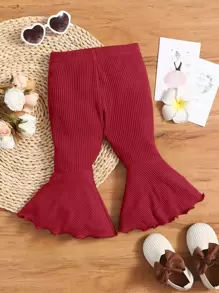 SHEIN Đồ dưới đáy Bé Xù nhỏ Xù Gân đan màu trơn - Màu Đỏ Sâu - Xem 1
