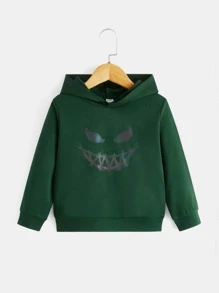 SHEIN 男童反光卡通图案卫衣 - 墨綠色 - 查看 5