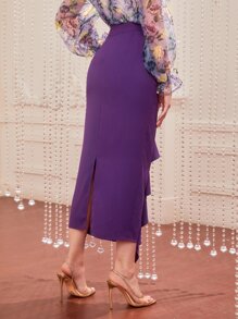 Modelyn Ruffle Trim Draped Split Back Skirt - Violet Purple - View 2