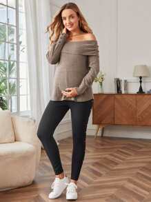 SHEIN Quần Leggings Bà bầu Đúc màu trơn Giải trí - màu đen - Xem 3