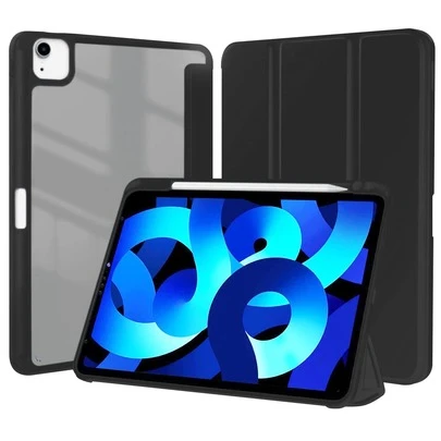 1 个带笔槽的透明亚克力三折支架，彩色框架软边全覆盖亚克力背面平板电脑保护套，具有睡眠/唤醒功能，兼容 iPad Mini 6/9.7/10.2/10.5/Air 4/Air 5/10.9 英寸/Pro 11 英寸/10th/12.9/Air 11 英寸 (M2)-2024/Air 13 英寸 (M2)-2024/Pro 11 英寸 (M4)-2024/Pro 13 英寸 (M4)-2024