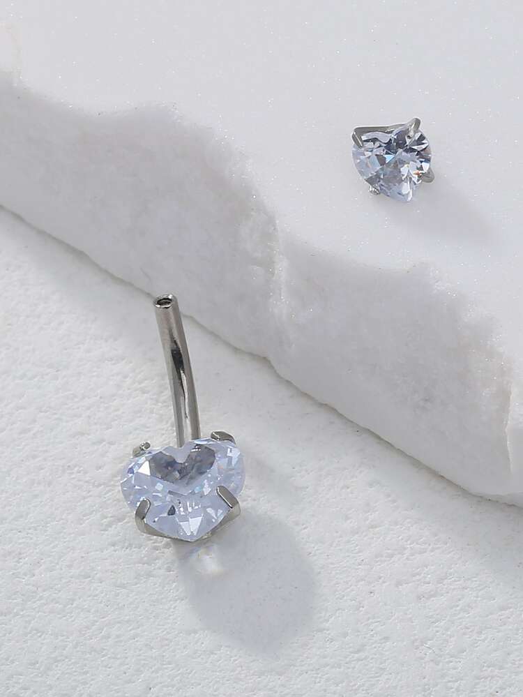 Nooxian Perfect Piercing Cubic Zirconia Heart Decor Navel Belly Ring Stainless Steel For Women & Men No Piercing Needed Septum Body Jewelry - Silver - View 4