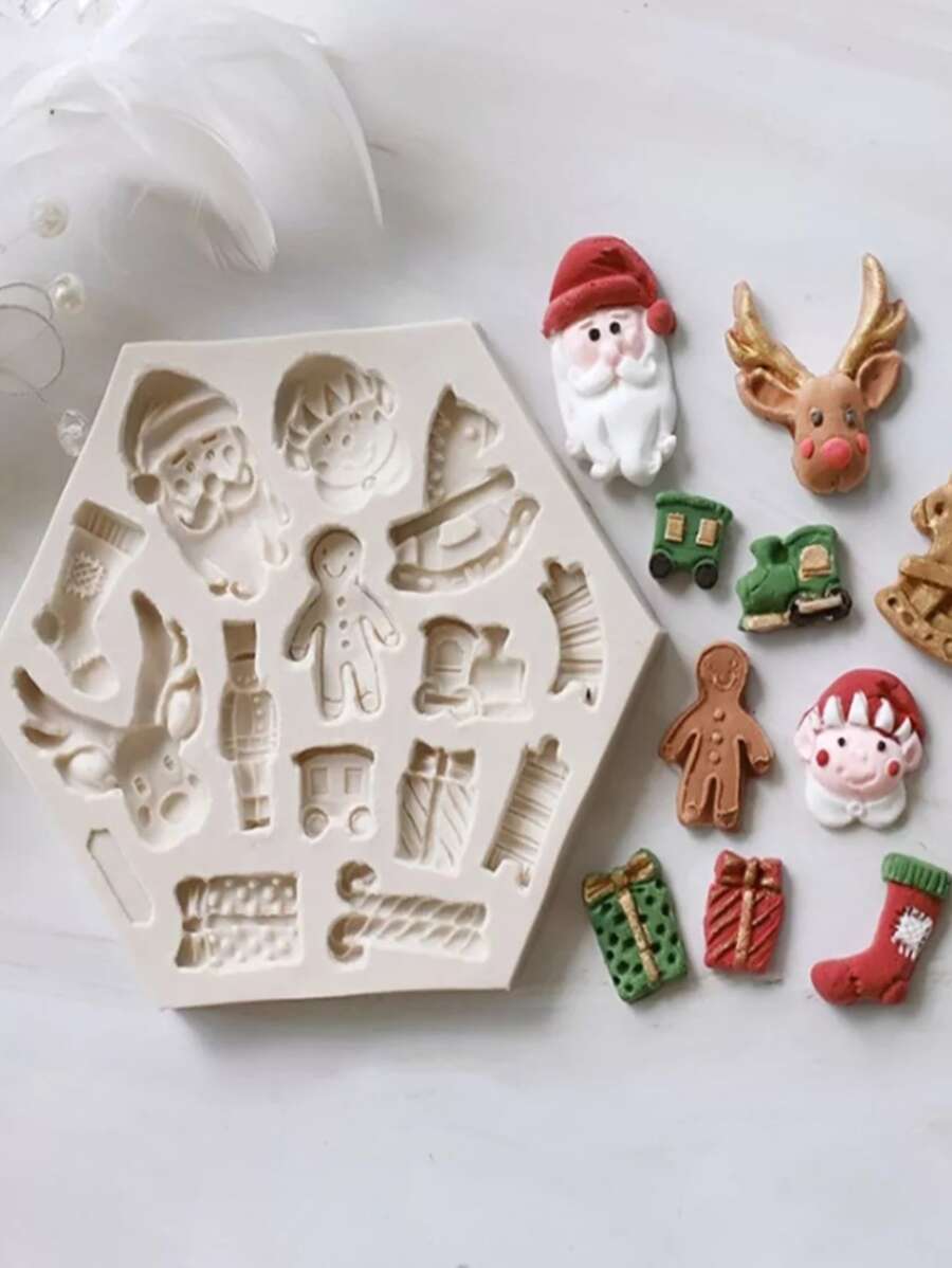 1pc Christmas Santa Claus & Gift Design DIY Silicone Mold - Light Grey - View 1