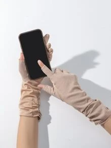 1pair Minimalist Solid Gloves Valentine's Day Valentines Summer - Beige - View 3