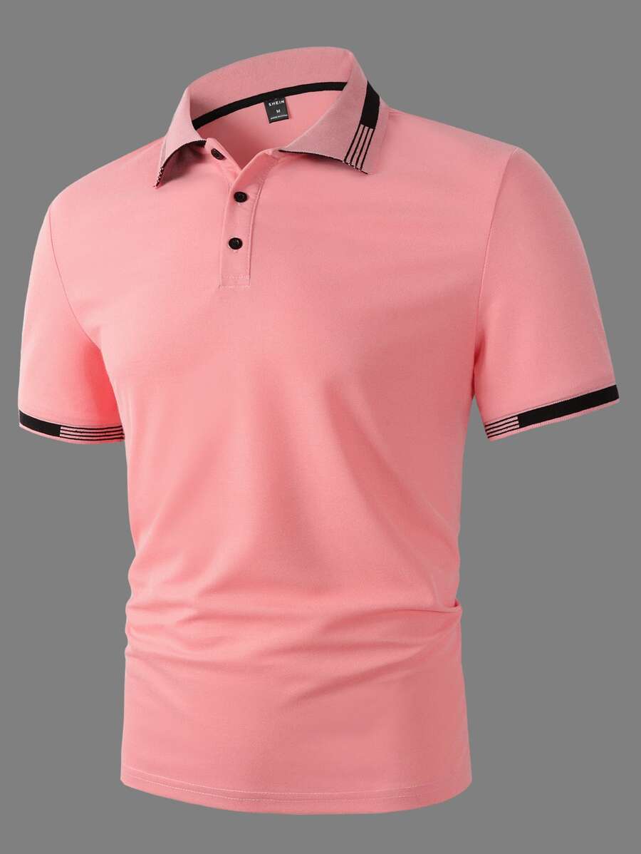 Manfinity Homme Men Striped Trim Polo Shirt - Pink - View 1