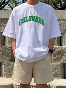 DAZY Men Cotton Letter Graphic Drop Shoulder Tee - White - View 1