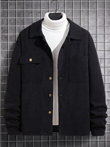 Manfinity Homme Men Flap Pocket Drop Shoulder Corduroy Jacket Without Sweater - Black - View 1