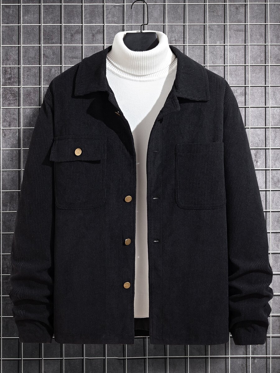 Manfinity Homme Men Flap Pocket Drop Shoulder Corduroy Jacket Without Sweater - Black - View 1