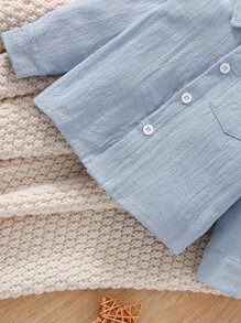 SHEIN 男嬰恐龍刺繡補丁貼口袋襯衫