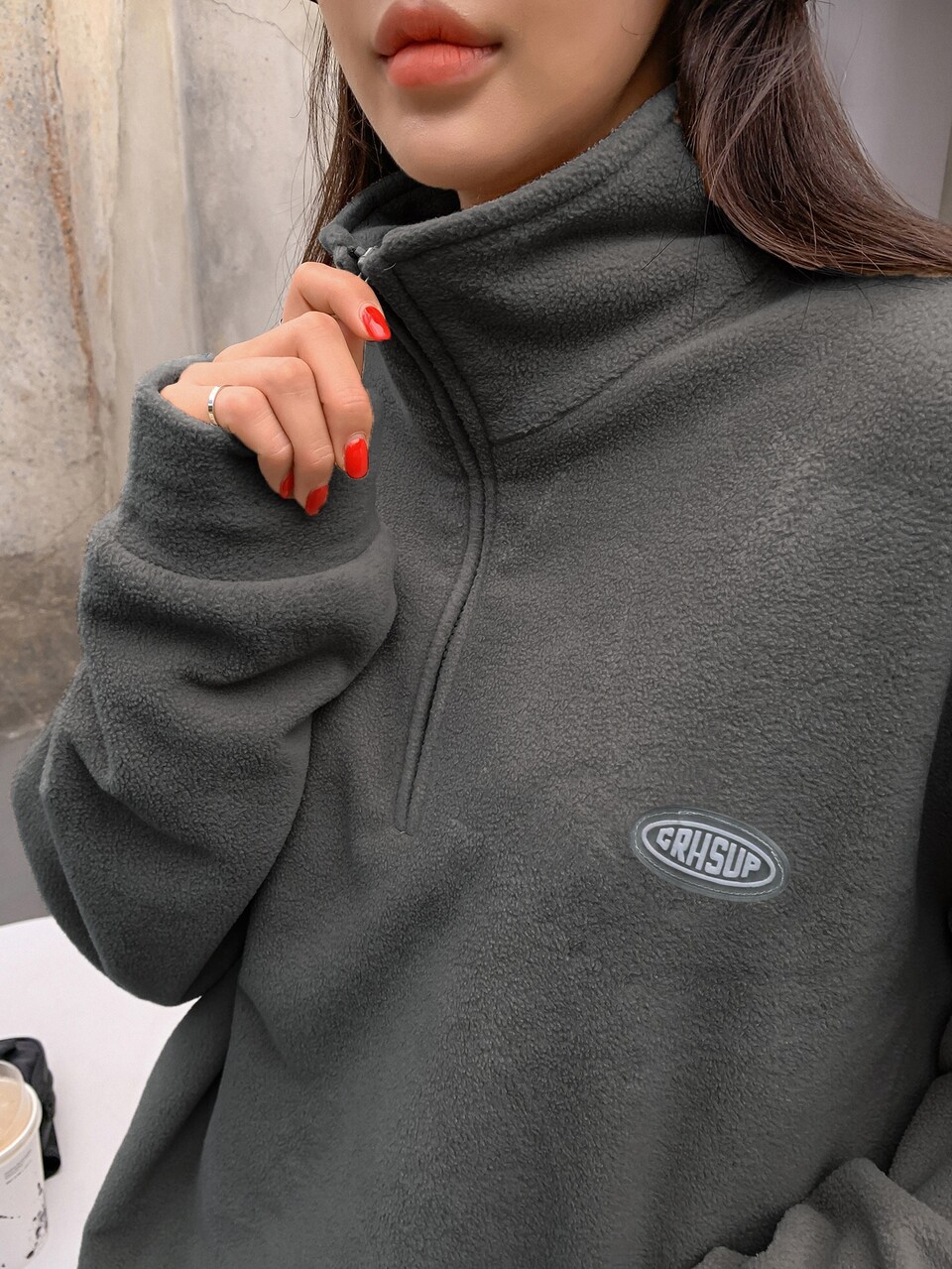 Patched Detail Drawstring Hem Drop Shoulder Fleece Pullover,Fall Women Clothes Sweatshirt
