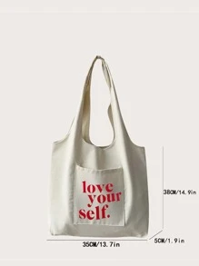 Slogan Graphic Shopper Bag - Beige - View 3