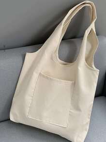 Slogan Graphic Shopper Bag - Beige - View 4