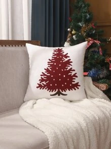 Tree Embroidery Cushion Cover Without Filler - Red and White - View 1