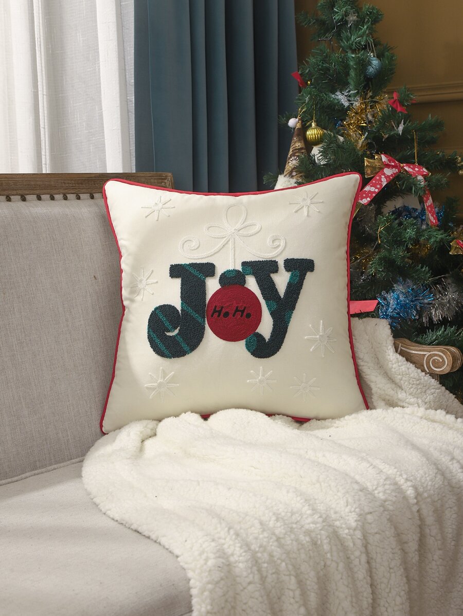 Miater 1件/2件装圣诞装饰枕套,帆布刺绣,舒适冬季农舍风沙发卧室装饰,节日礼物,橄榄绿 - 彩色 - 查看 1